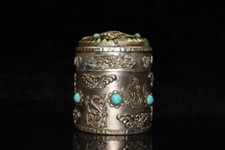 Collectible China copper tibet silver inlay turquoise beadtobacco box ornaments