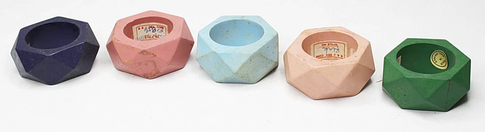 Oriental Style Napkin Rings Vintage Group of 5 Colored Wood/2 Stained 1970s-80s - Image 2 of 4