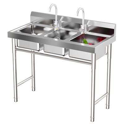 Commercial Kitchen Bar Sink 3 Compartment Stainless Steel Laundry Sink W/ Drains