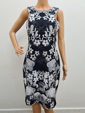Ladies NEXT Black White Grey Floral Bodycon Dress UK 14
