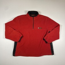 Nautica Competition Sweater Men Large Orange 1/4 Zip Relaxed Fleece Pullover USA