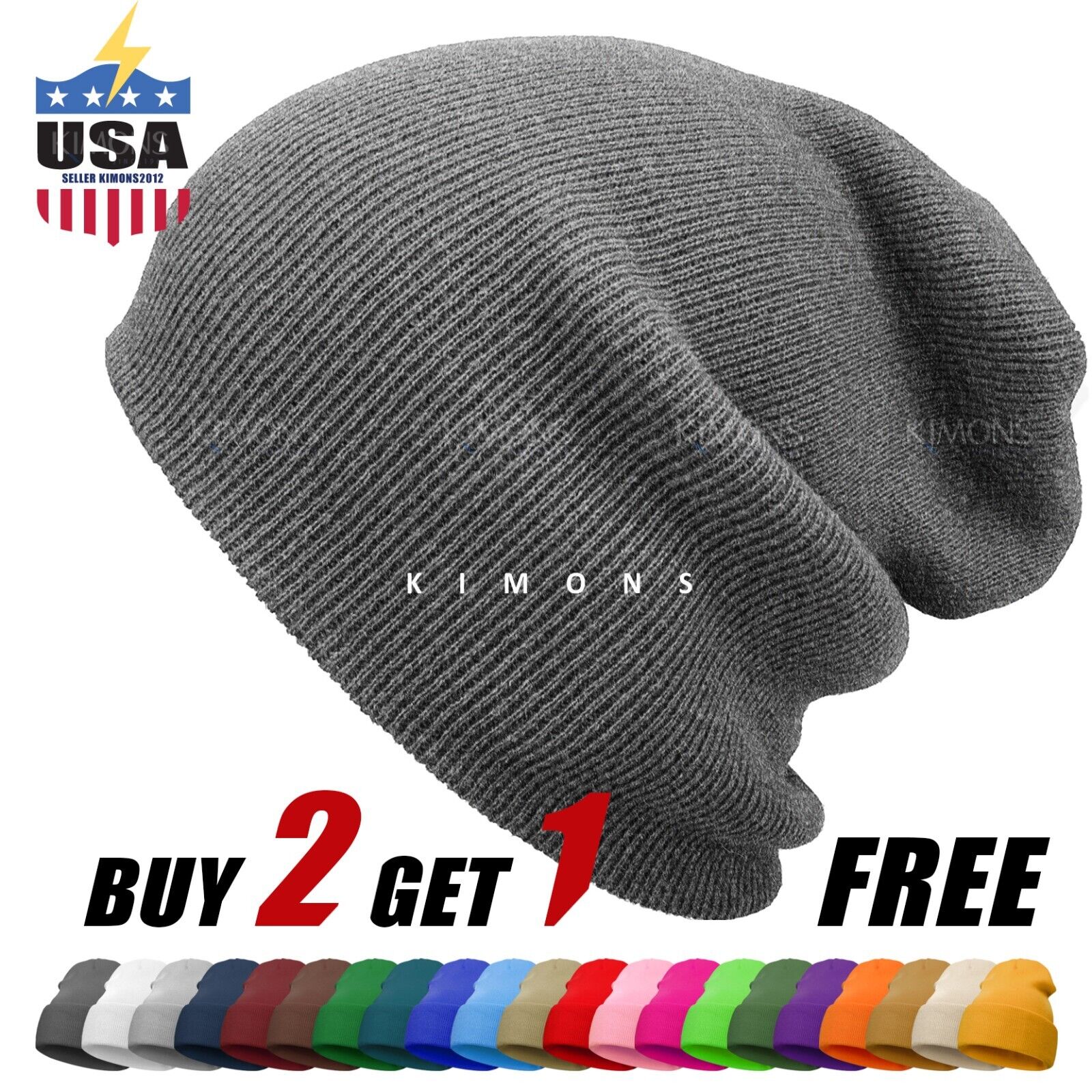 Solid Plain Slouchy Knit Beanie Hat Ski Skull Winter Men Women Cuff Cap Baggy CF