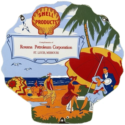 VINTAGE SHELL GASOLINE PORCELAIN SIGN GAS STATION PUMP PLATE MOTOR OIL SERVICE