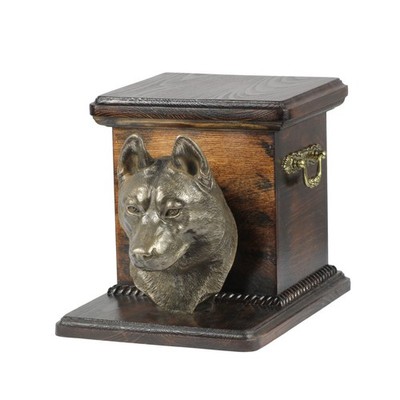 Siberian Husky, Siberian Husky - eine Urne für Hundeasche mit einer Statuette, e