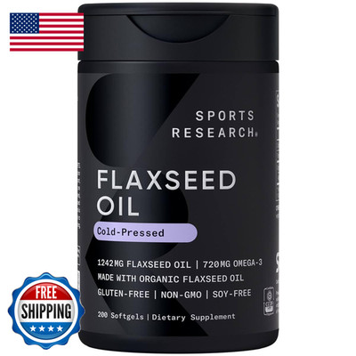 Sports Research Organic Flaxseed Oil Softgels 1242Mg - Plant Based Omega 3