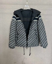 Dior Letter Print Black/Blue Thickened Men's Down Jacket Size Medium