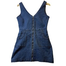 Mindcode Denim Zip Front Sleeveless Dress Women’s Size L Blue Fitted Stretch