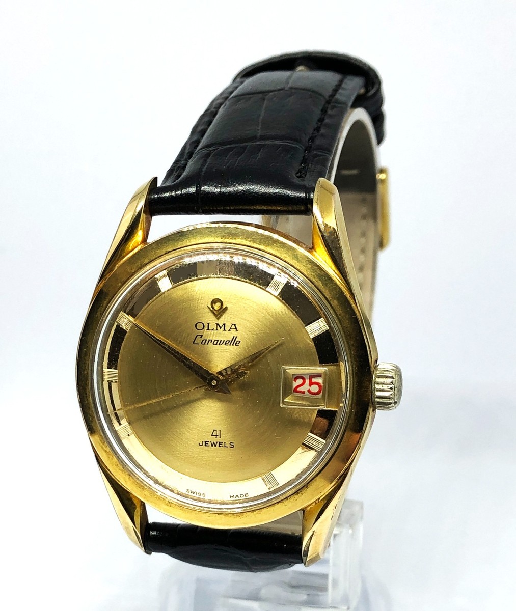 OLMA Caravelle Automatic Watch. 35mm Case. Gold Dial. Date. 41