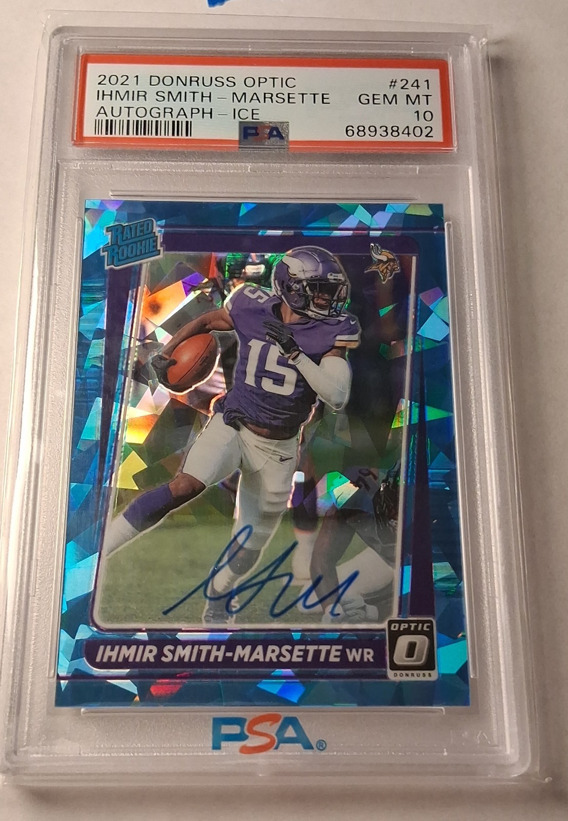 2021 Optic - Rated Rookie Ihmir Smith-Marsette #241 Ice Prizm Auto /15 Psa 10