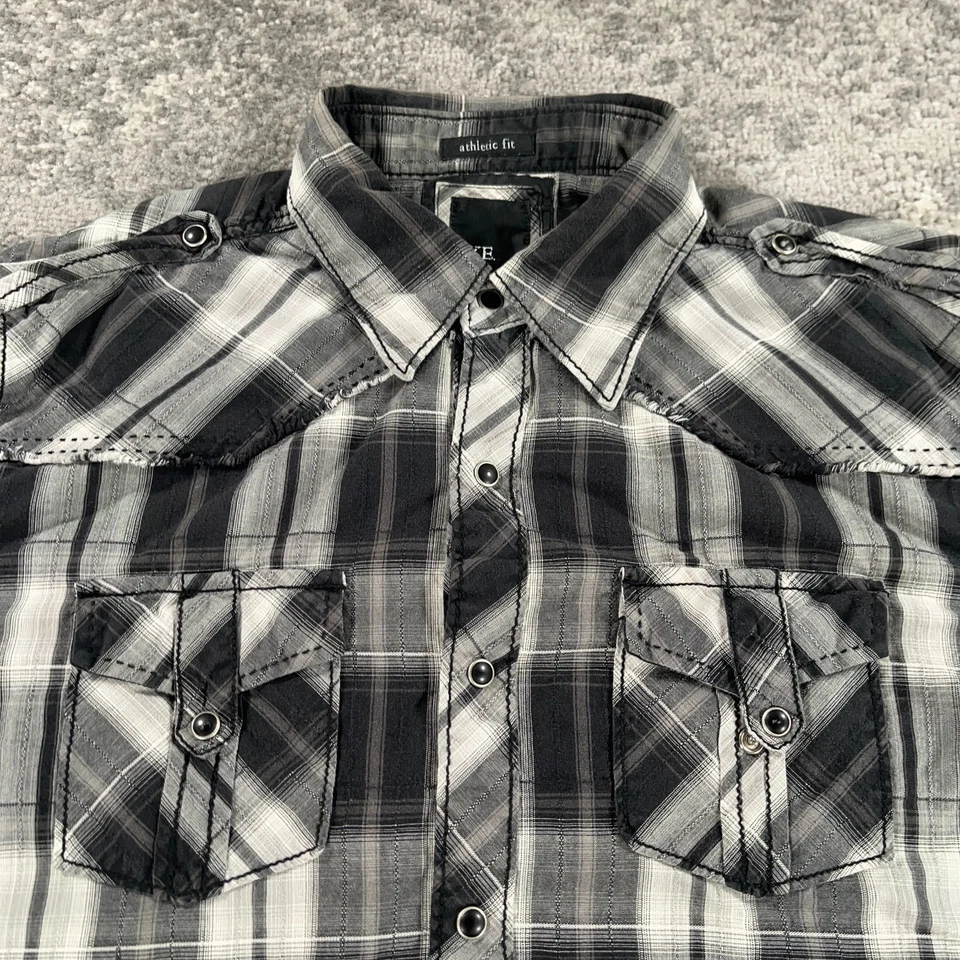 Camisa Western Hebilla BKE Para Hombre Grande L Negra Gris A Cuadros Perla A Presión Manga Larga Foto 2 de 4