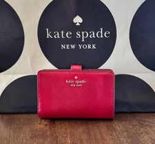 Kate Spade New York Madison Medium Bifold Wallet Textured Patent Leather Red Jam