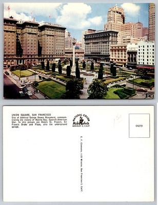 Union Square San Francisco CA Dewey Monument St. Francis Hotel Vintage Postcard