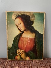 Renaissance Style Virgin Mary on Board, Relgious wall decor, distressed