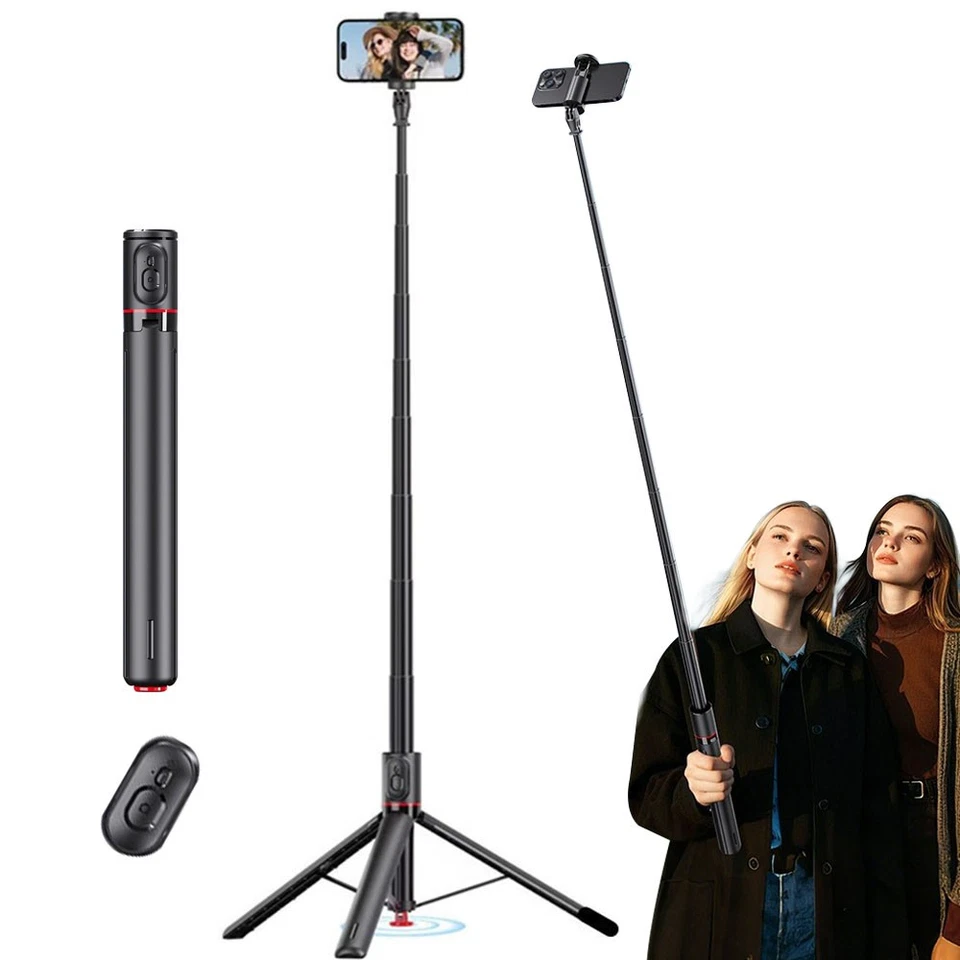 Trípode de viaje automático emergente para selfies de 70" con soporte remoto para teléfono Foto 2 de 4