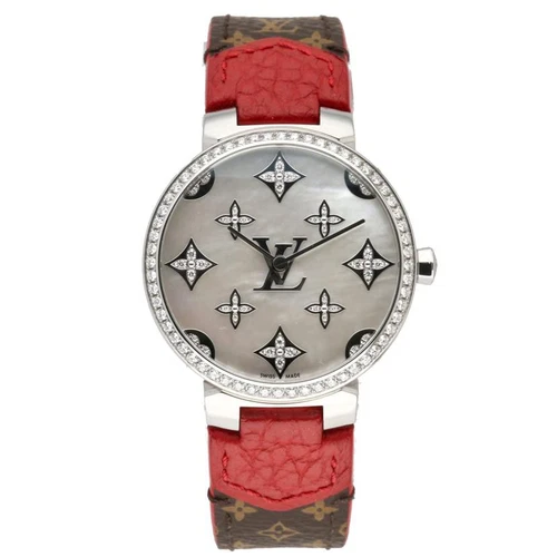 LOUIS VUITTON（LV） OROLOGIO LOUIS VUITTON TAMBOUR LUNETTA SOTTILE E LOGO DIAMANTE QUARZO QA110 DONNA 33MM