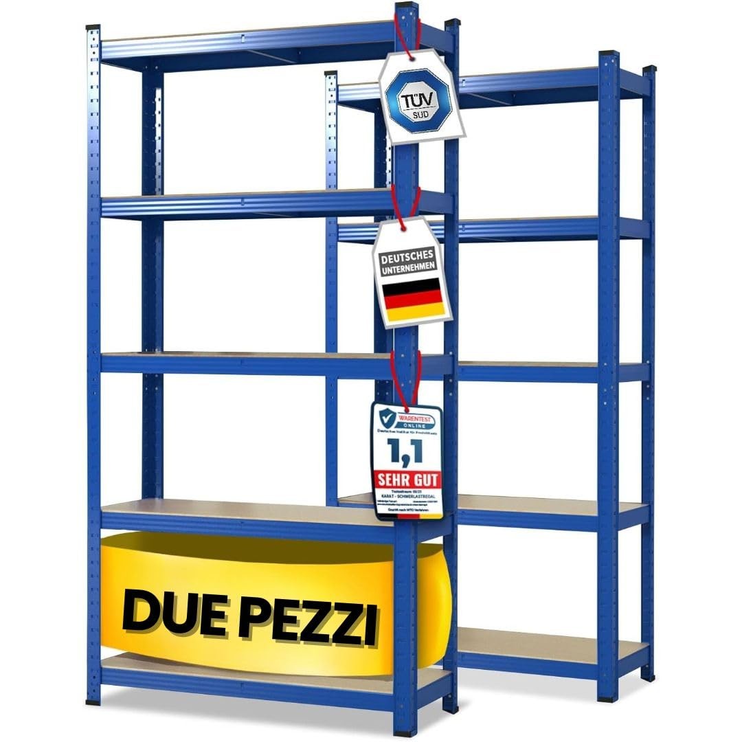 Set 2 Scaffali Carichi Pesanti 150x75x30 cm Blu | Scaffalatura Officina