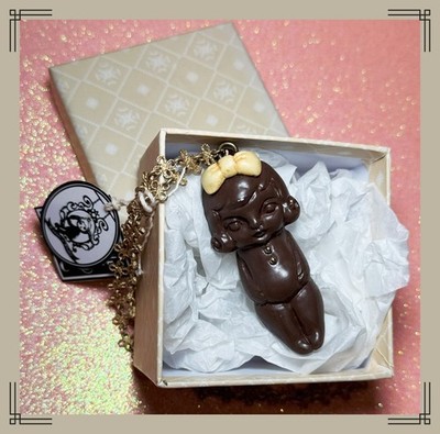 Cuddle a Fluffy Riri Fukuju Toffee Doll Chocolate Pendant Necklace Handmade