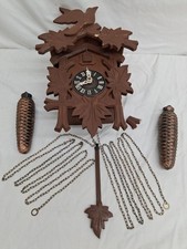 Vintage 8 Day German Brown Wood Black Forest Cuckoo Clock Cone Weights Pendulum