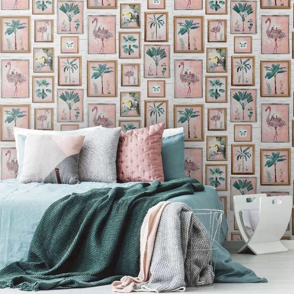 Fresco Tropical Frame Multi Wallpaper Palmtree Picture Frames Flamingo Tree - Image 3 of 4