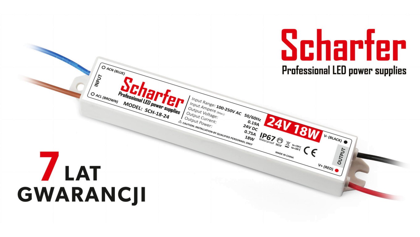 Герметичный светодиодный светильник Zasilacz 24V 18W Scharfer 7Y