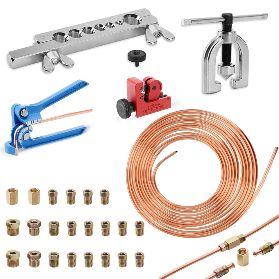 Kit de línea de freno recubierto de cobre de 25 pies 3/16" + Kit de herramientas de combustión individual + 22 accesorios Foto 2 de 4