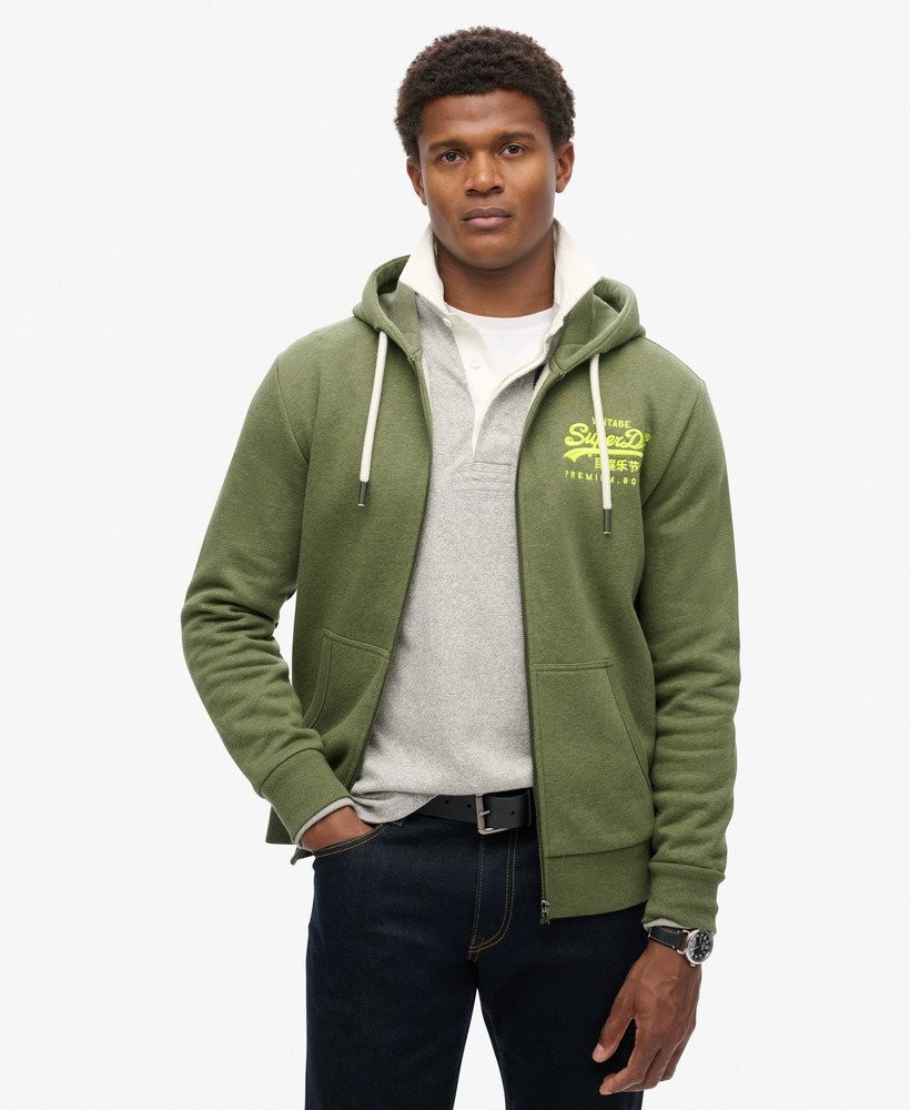 Superdry Mens Neon Vintage Logo Graphic Zip Hoodie