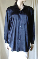 VTG 80's SHAPELY TEXTURED NAVY BLUE SATIN EVENING / SECRETARY BLOUSE SIZE 10