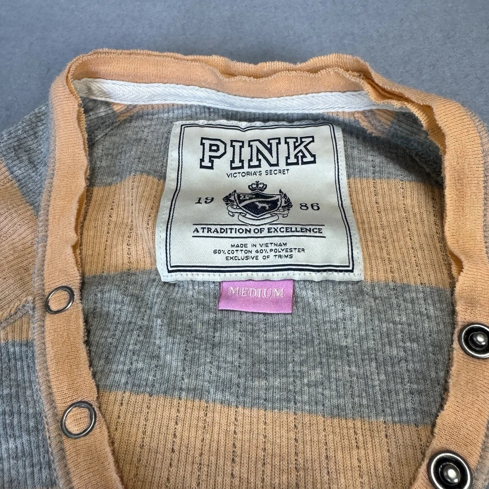 Top Henley Térmico Y2K Victoria’s Secret ROSA Gris Naranja Rayas Preppy Core M Foto 4 de 4