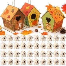 DoubleFill 48 Pack 4.33'' Wooden Bird House Craft Kit for Kids Spring DIY Bir...