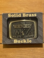 Vintage The Traders Wests Largest Solid Brass 1979 Made In USA Belt Buckle
