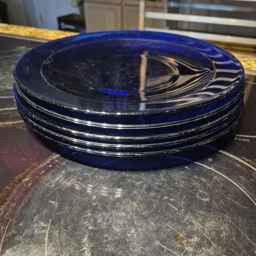 5 Depression Glass Moderntone Cobalt Blue 10" Dinner Plates