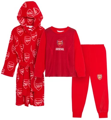 Kinder Arsenal FC Schlafanzug + Morgenmantel mit Kapuze 3-teiliges Set Premier League Morgenmantel Pyjama