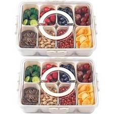 2Pcs Divided Serving Tray with Lid and Handle, Portable Snackle Box Snack Con...