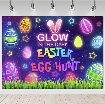 Mocsicka Glow Easter Backdrop 7x5ft - Glow Egg Hunt Easter Day Party Banner