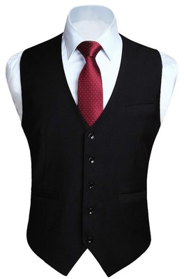 HISDERN Men's Suit Vest Business Formal Dress Waistcoat Vest with 3 Pockets f...
