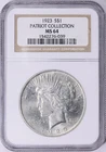 1923 Silver Peace Dollar NGC MS-64 Patriot Collection Pedigree