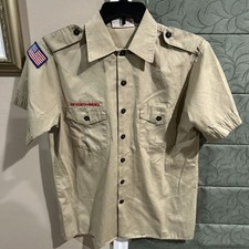 Boy Scout BSA UNIFORM SHIRT Mens Medium Short Sleeve Tan J71