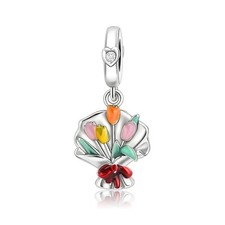 Charms Beads 925 Sterling Silver Lilies Bouquet Graduation Dangle Dangle Pendant