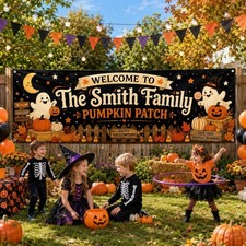 Personalized Halloween Banner, Custom Family Name Banner, Pumpkin Patch Party