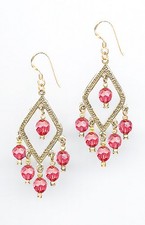 Elegant Gold Chandelier Earrings made with Swarovski CORAL PEACH Crystals