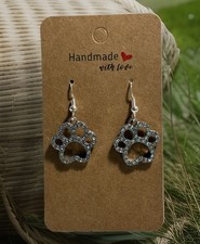 Dog Paw Print Drop Earrings Rhinestone Silver plated Hook Wire Hypoallergenic