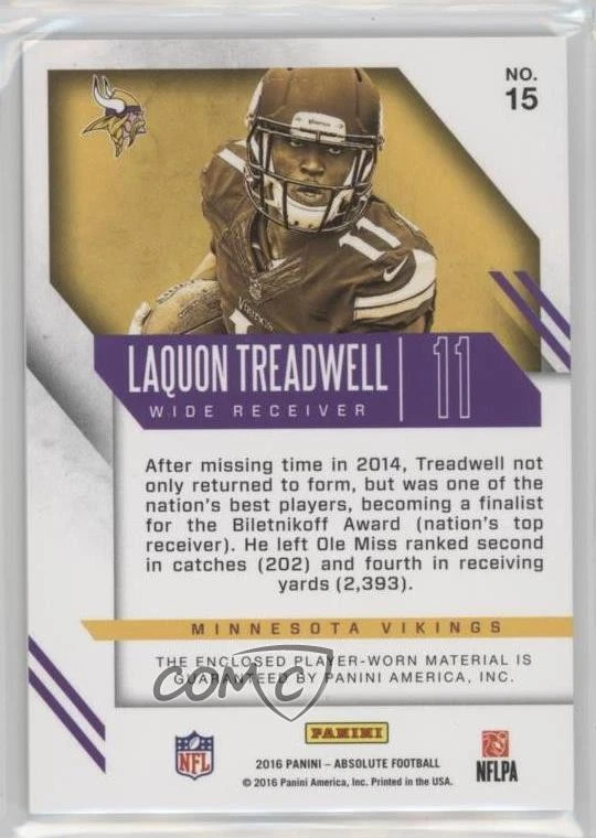 2016 Panini Absolute Rookie Jersey /99 Laquon Treadwell #15 RC - Image 2 of 2