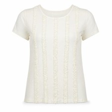 Mamut Womens Basic T-Shirt Size 16 White Striped Round Neck Short Sleeve
