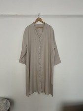 BOX2 Women Beige Slit Sides Maxi Dress Linen UK 30/32 Long Sleeves 