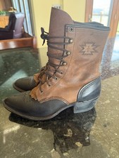 VTG Abilene Womens Kiltie PACKER Prairie Leather LACE UP Boots Western Aztec