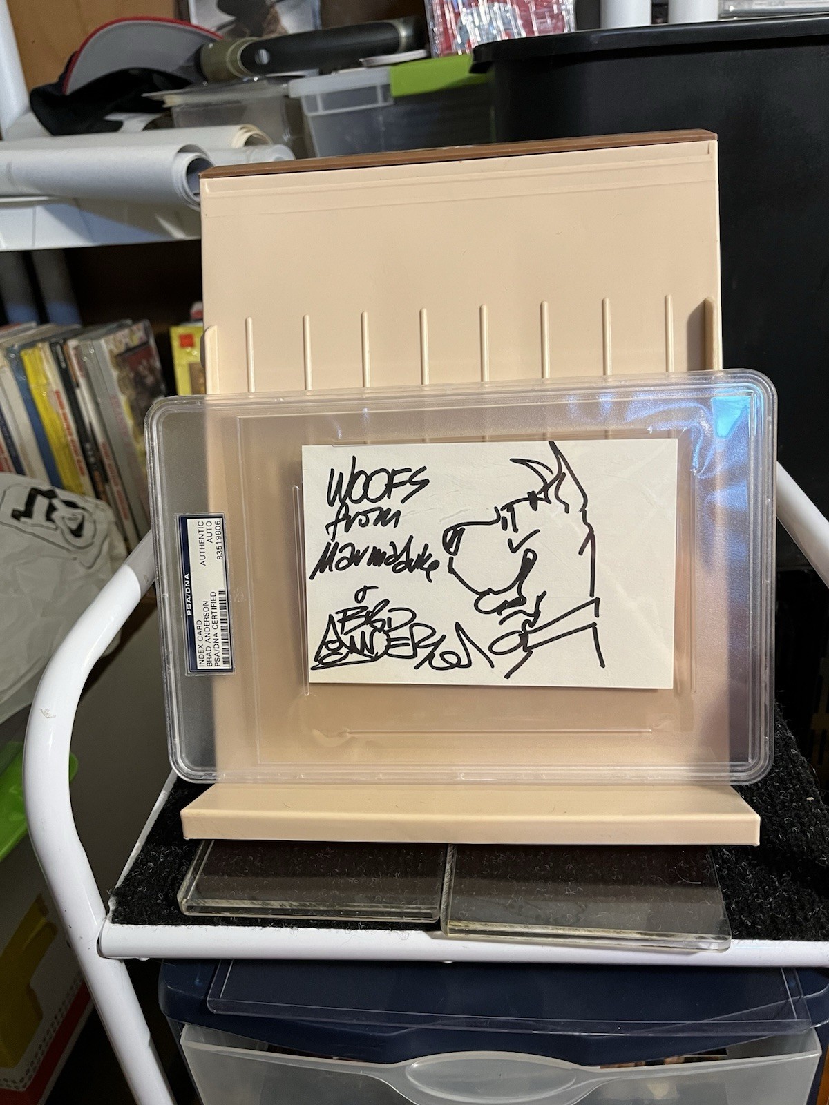 Brad Anderson signed 4x6 Index Card Cartoonist WOOFS From Marmaduke PSA SLABBED