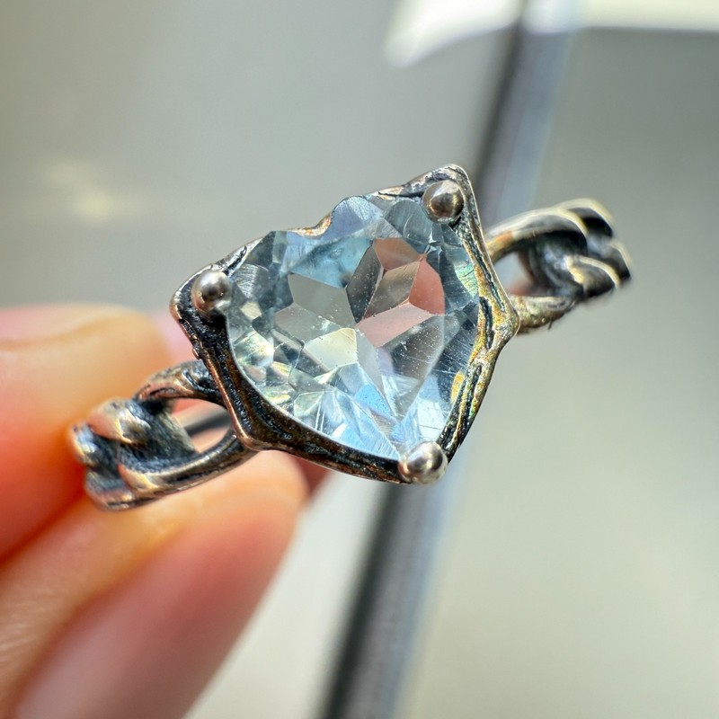 925 Sterling Silver Ring Heart 6mm Natural Blue Topaz Gemstone Handmade Chain