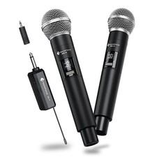 Wireless Microphone Karaoke Rechargeable Cordless Dual-Channel 240ft Range