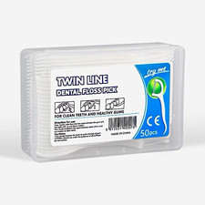Twin Line Dental Floss Picks/Flossers 50pcs White Durable Extra Strong Easy Grip