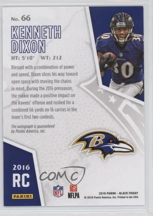 2016 Panini Black Friday Football Rookies Auto Kenneth Dixon #66 Rookie Auto RC - Image 2 of 2